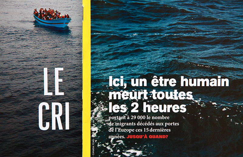 Détails de couverture : gauche : Télérama, Alfredo D’Amato, UNHCR | droite : Society, Michal Fludra / Nurphoto / AFP